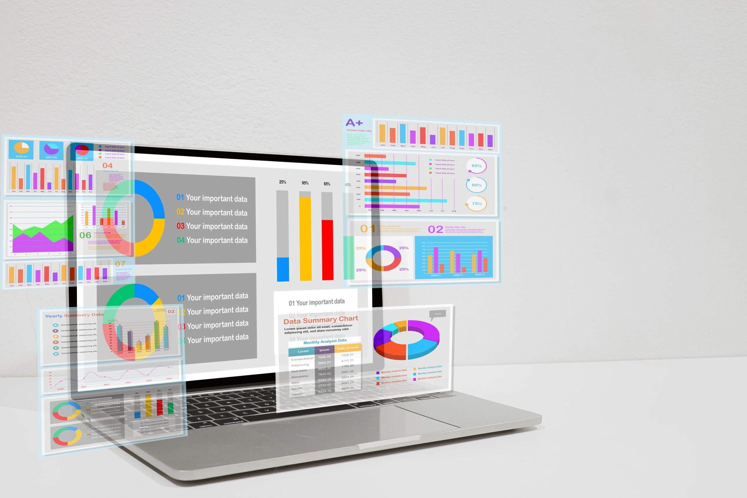 Laptop showing analytics dashboards and charts